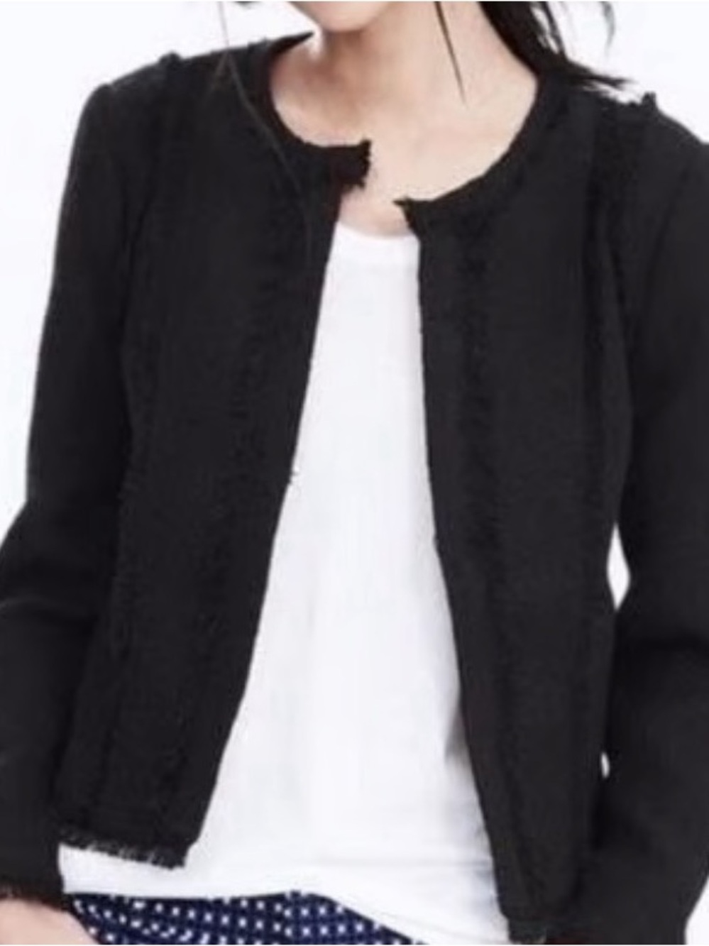 Banana Republic Black Frayed-Edge cropped Blazer